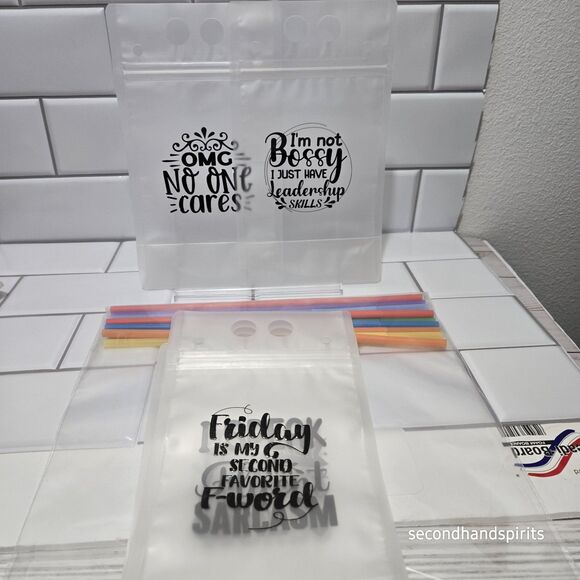 Sassy Sayings 10 Drink Pouches Bags with Straws - Reclosable Zipper Stand-up - Picture 2 of 7